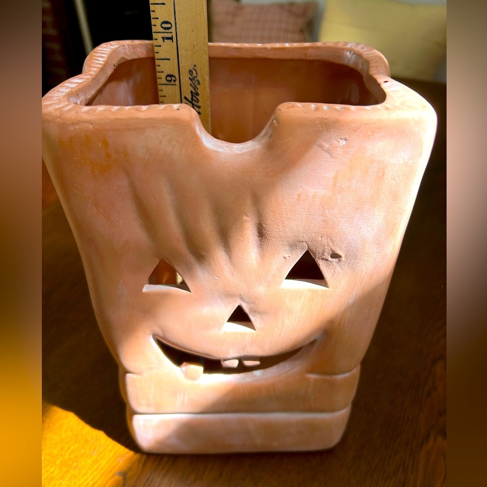Terracotta Pumpkin Planter, Or CANDLE/StringLights Display. Halloween Decor.